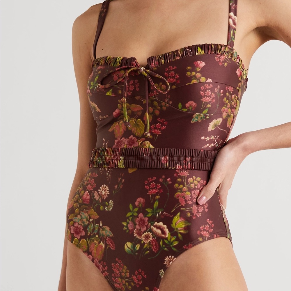 Peony Renaissance Vacation One-Piece Swimsuit Belted - NWT